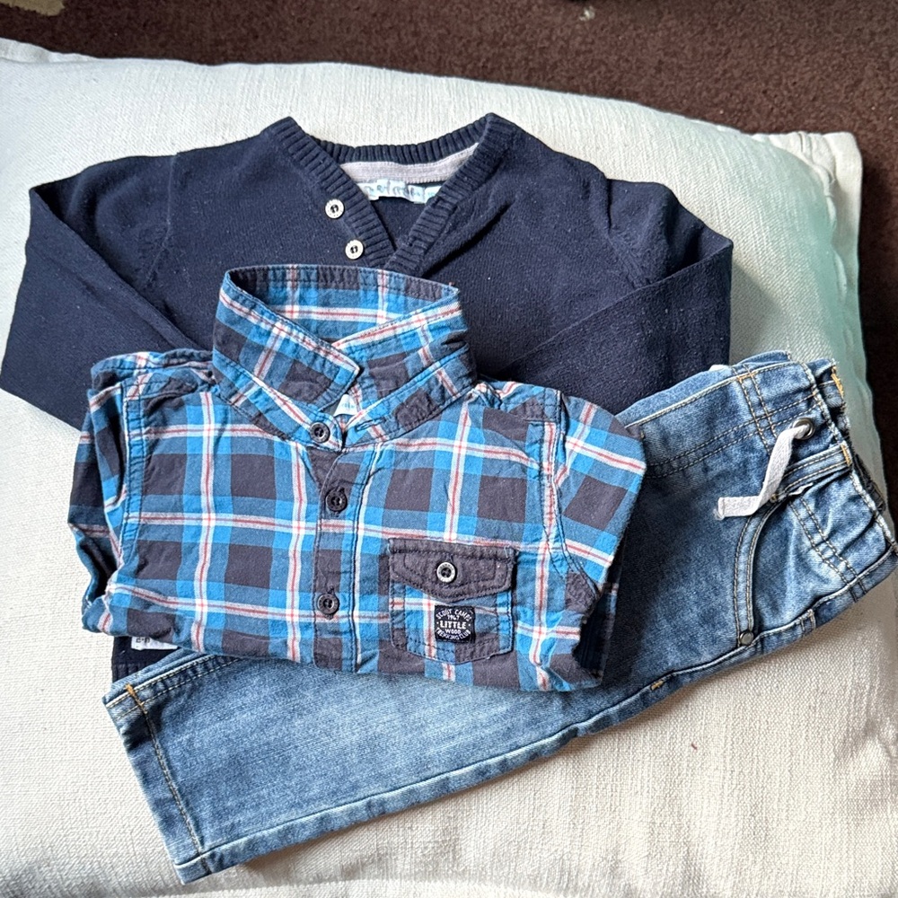 Baby Essentials Blue Plaid Shirt and Denim Set